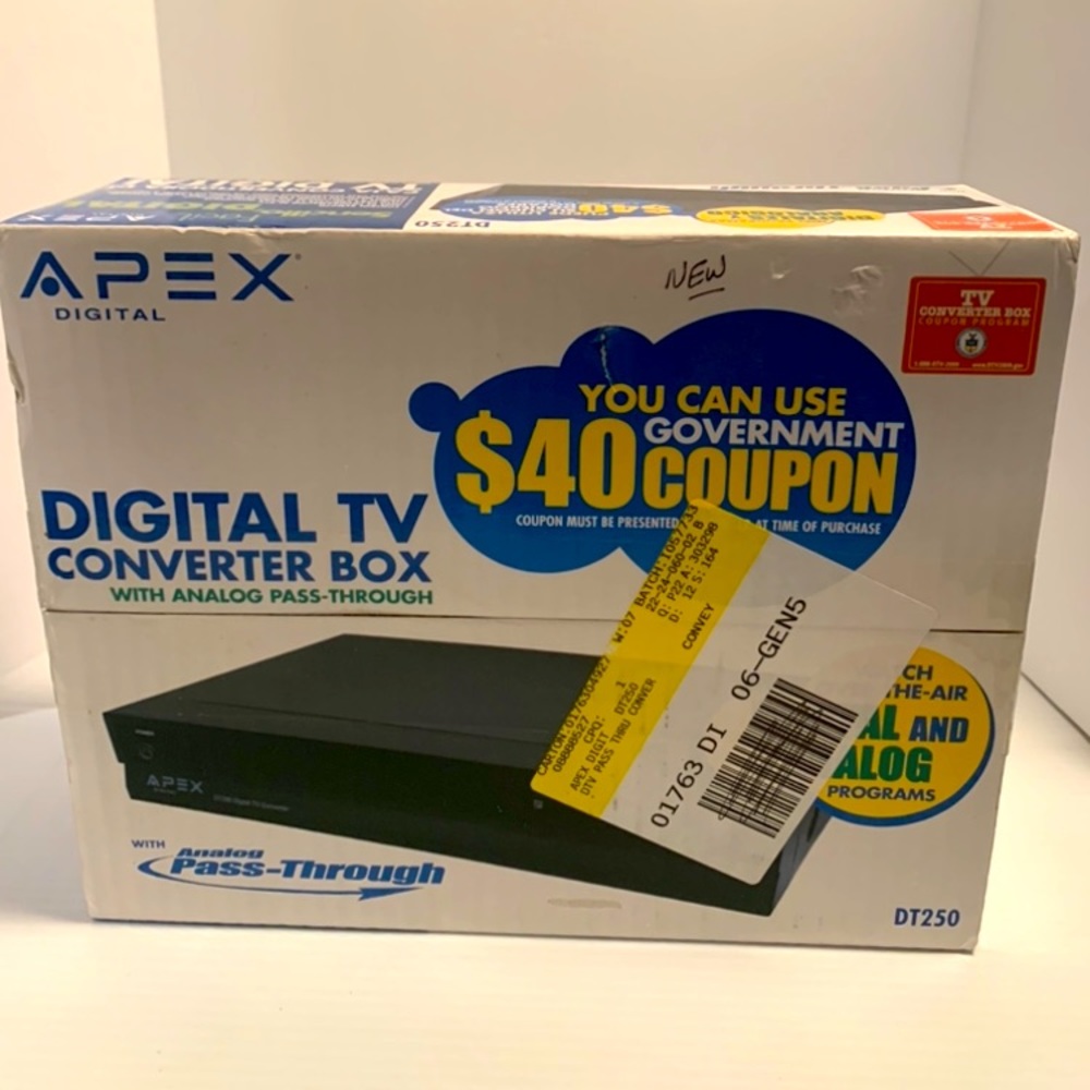 Apex Digital TV Converter Box DT250A Analog Pass Through w/ Remote SEALED New
